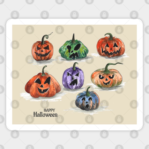 Happy Halloween Pumpkin Hand drawn Magnet by Mako Design 